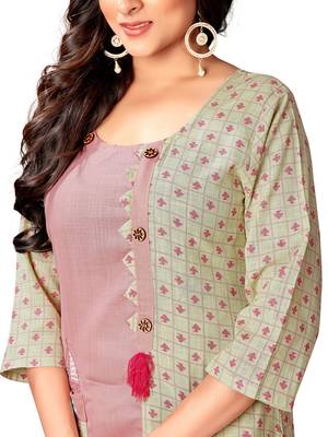 Blissta Baby Pink & Off White Cotton Slub Straight Party Wear Kurti For Women's  2