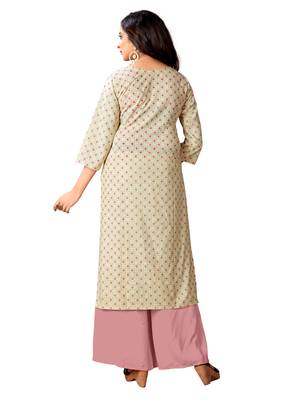 Blissta Baby Pink & Off White Cotton Slub Straight Party Wear Kurti For Women's  3