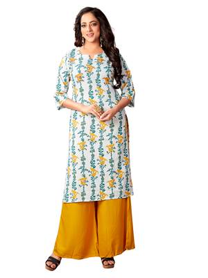 Blissta Women's White Cotton flex Printed Straight Kurti 1