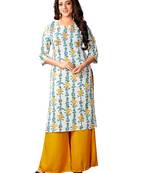 Blissta Women's White Cotton flex Printed Straight Kurti