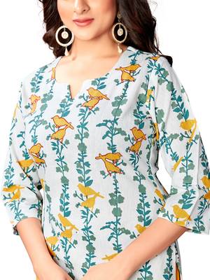 Blissta Women's White Cotton flex Printed Straight Kurti 2
