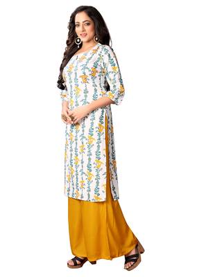 Blissta Women's White Cotton flex Printed Straight Kurti 4
