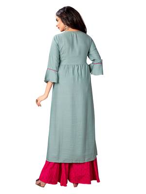 Blissta Sea Green Rayon Embroidered A Line Kurti For Girl's / Women's 3