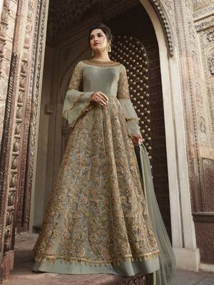 Slate-grey embroidered net salwar 1