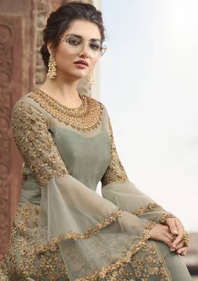 Slate-grey embroidered net salwar 2