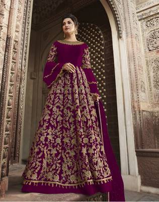 Wine embroidered net salwar 1