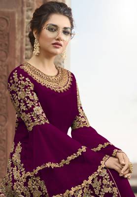 Wine embroidered net salwar 2