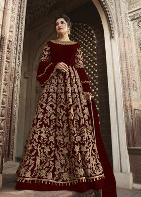 Maroon embroidered net salwar 1