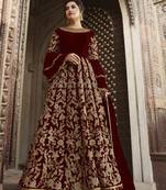 Maroon embroidered net salwar