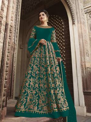 Turquoise embroidered net salwar 1