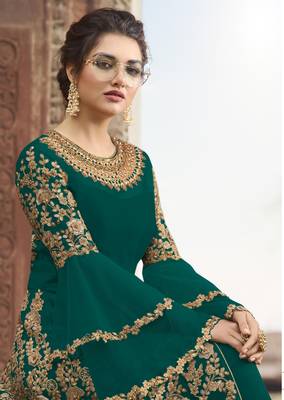 Turquoise embroidered net salwar 2