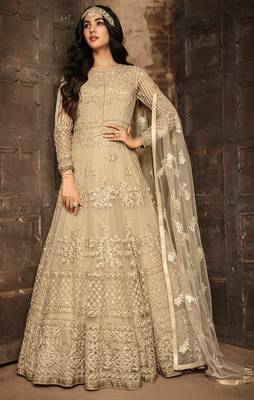 Beige embroidered net salwar 1
