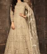 Beige embroidered net salwar