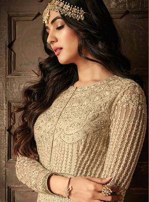 Beige embroidered net salwar 2