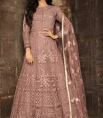 Light-brown embroidered net salwar