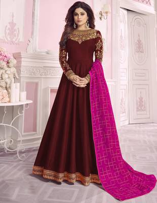 Maroon embroidered silk salwar 1