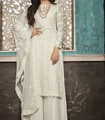 Off-white embroidered faux georgette salwar suit