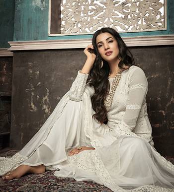 Off-white embroidered faux georgette salwar suit 2