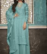 Sky-blue embroidered faux georgette salwar