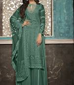 Dark-teal embroidered faux georgette salwar