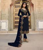 Navy-blue embroidered faux georgette salwar