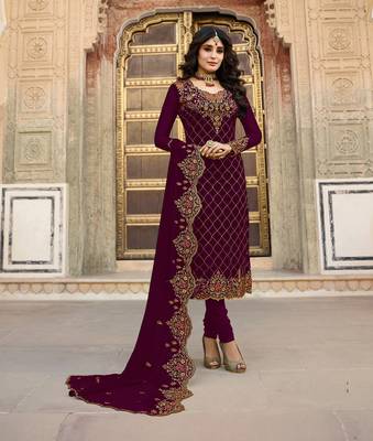 Wine embroidered faux georgette salwar 1