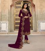 Wine embroidered faux georgette salwar