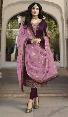 Dark-wine embroidered satin salwar 1