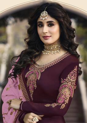 Dark-wine embroidered satin salwar 2