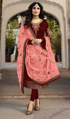 Maroon embroidered satin salwar 1