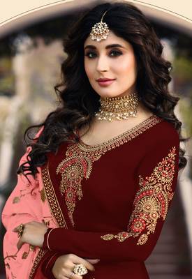 Maroon embroidered satin salwar 2
