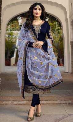 Navy-blue embroidered satin salwar 1