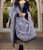 Navy-blue embroidered satin salwar