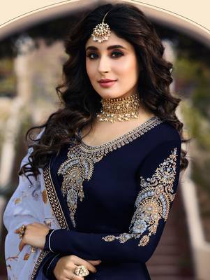 Navy-blue embroidered satin salwar 2