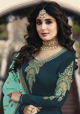 Dark-turquoise embroidered satin salwar 2