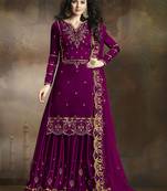Dark-rani-pink embroidered silk salwar