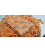 Women's Light Orange Dupion Silk Embroidered Unstitch Dress Material With Dupatta