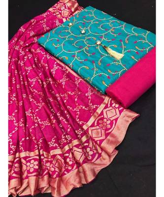 Women's Aqua Blue & Pink Slub Cotton Embroidered Unstitch Dress Material With Dupatta 1