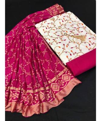 Women's White & Pink Slub Cotton Embroidered Unstitch Dress Material With Dupatta 1