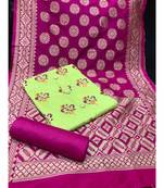 Women's Pista Green & Pink Chanderi Embroidered Unstitch Dress Material With Dupatta