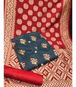 Women's Grey & Maroon Chanderi Embroidered Unstitch Dress Material With Dupatta