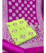 Women's Parrot Green & Magenta Chanderi Embroidered Unstitch Dress Material With Dupatta