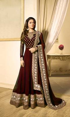Maroon Embroidered Faux Georgette Salwar 1