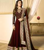 Maroon Embroidered Faux Georgette Salwar