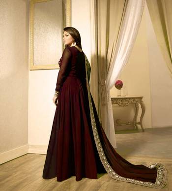 Maroon Embroidered Faux Georgette Salwar 3