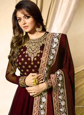 Maroon Embroidered Faux Georgette Salwar 4