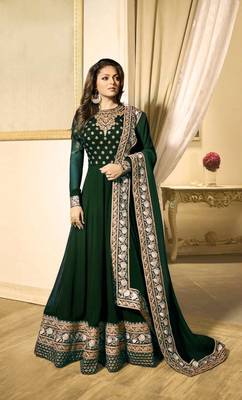 Green Embroidered Faux Georgette Anarkali 1