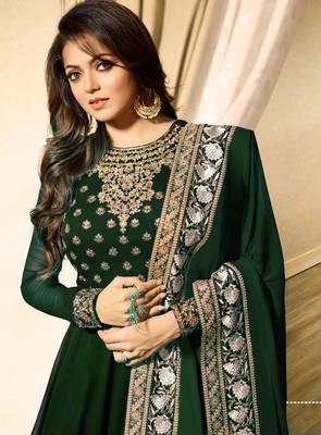 Green Embroidered Faux Georgette Anarkali 2