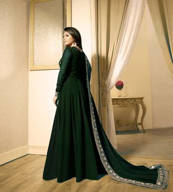 Green Embroidered Faux Georgette Anarkali 4