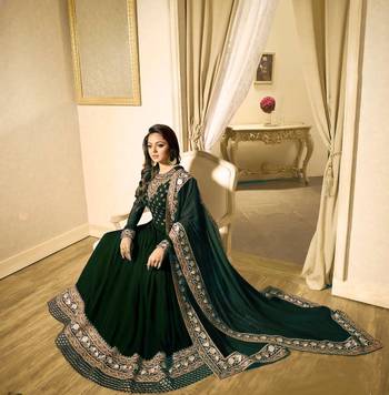 Green Embroidered Faux Georgette Anarkali 5